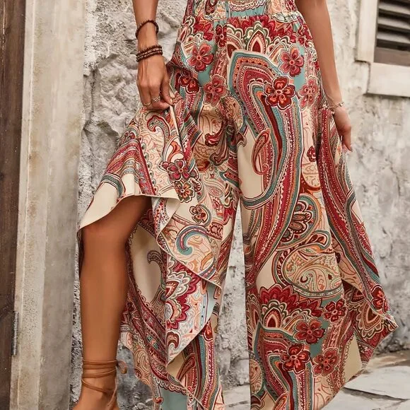 Boho Paisley Wide-Leg Split Hem Pants – Size L - Picture 8 of 10